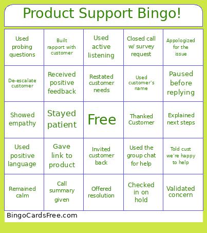 Product Support ! Bingo Card