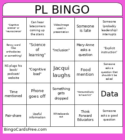Professional Learning Bingo Card