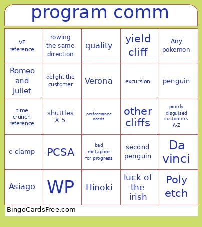 Program Comm Bingo Card