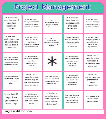 Project Management Bingo Card