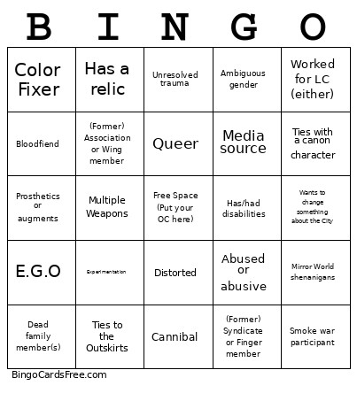 Project Moon OC Bingo Card