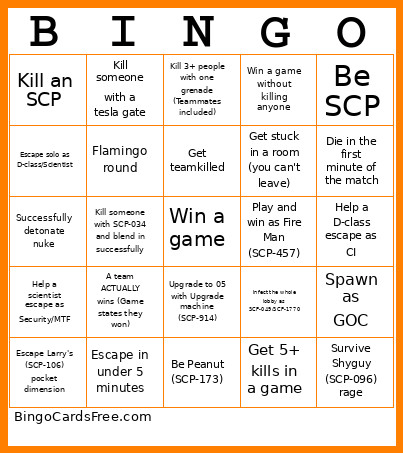 Project:SCP Bingo Card