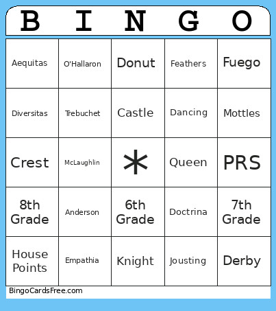 Project Week Bingo Card