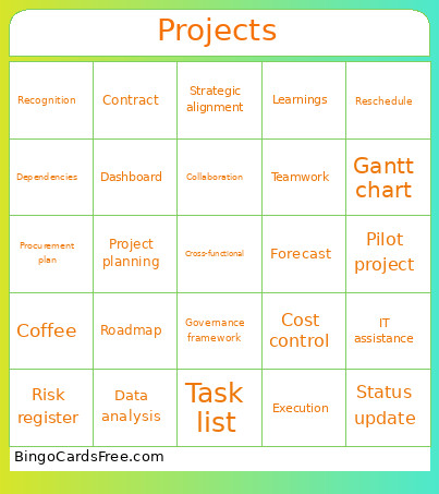 Projects Bingo Card