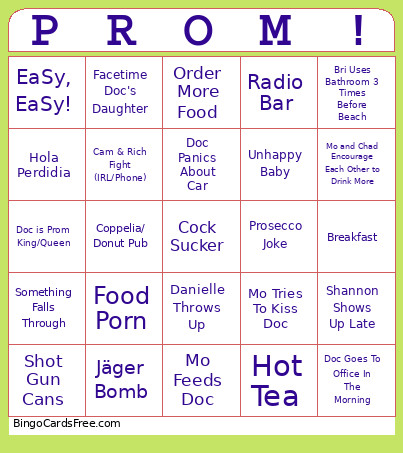 Prom Weekend Bingo Card