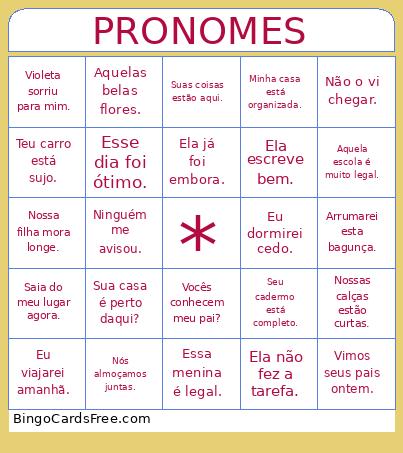 PRONOMES Bingo Card