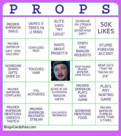 Proper Emperor Bingo Card