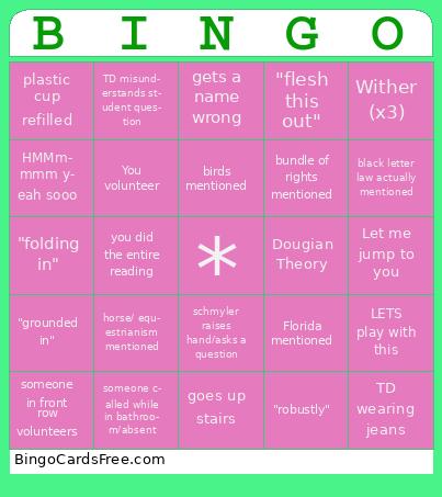 Property Week 4 Bingo