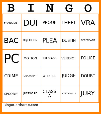 PROSECUTION Bingo Card