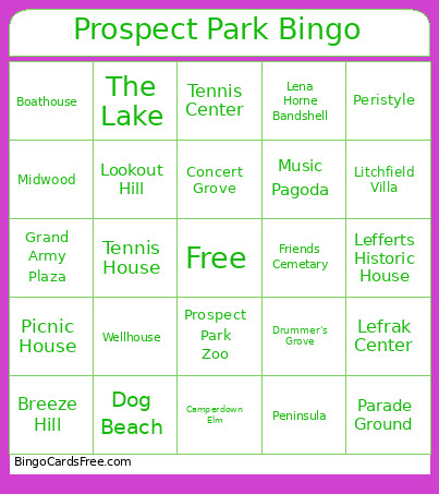 Prospect Park Bingo Card