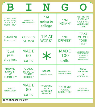 Prospecting Bingo Card