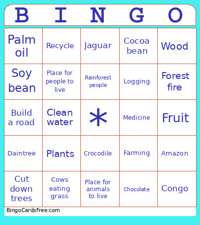 Protect The Rainforest Bingo Card