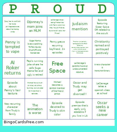 Proud Family Reboot Bingo Card