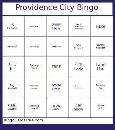 Providence City Bingo Card