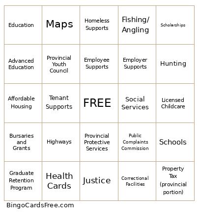 Provincial Government Bingo Card