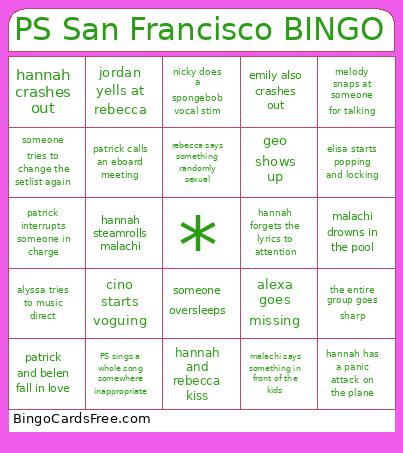 PS San Francisco Bingo Card