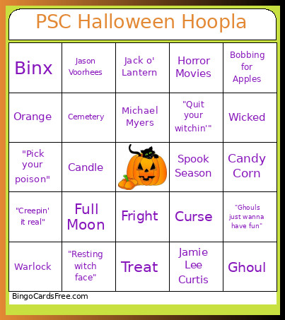 PSC Halloween Hoopla Bingo Card