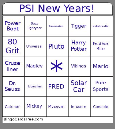 PSI New Years! Bingo Card
