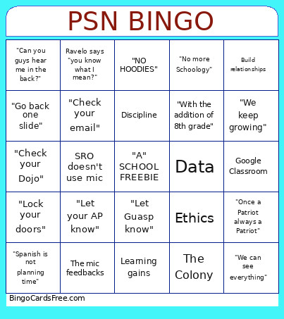 PSN Bingo Card