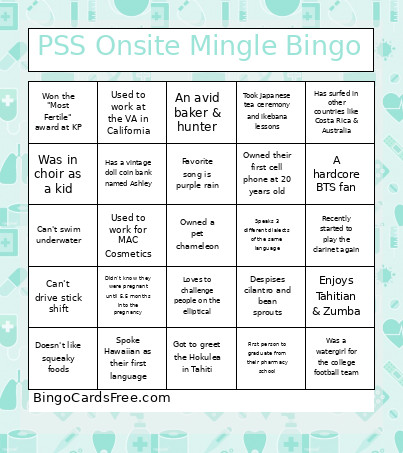 PSS Onsite Mingle Bingo Card
