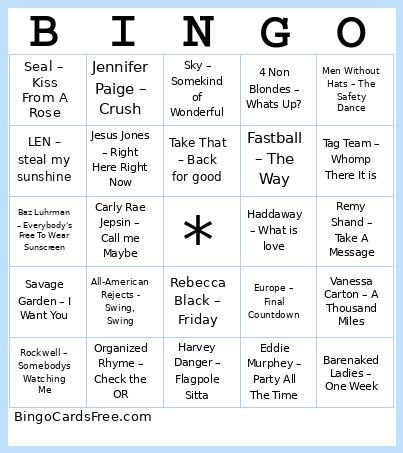PSW Music Bingo