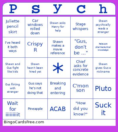 Psych Bingo Card