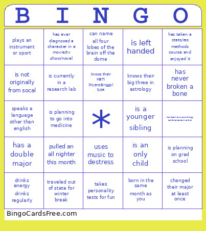 Psychology Bingo Card