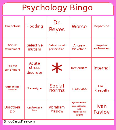 Psychology Bingo Card