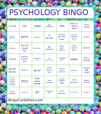 PSYCHOLOGY GAME 1 Bingo Card