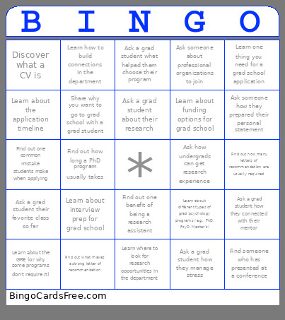 Psychology Grad Student And Research Bingo Card