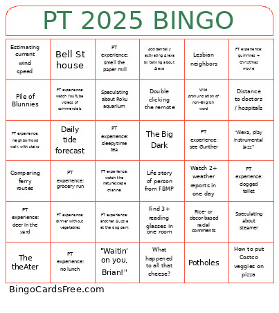 PT Christmas 2025 Bingo Card