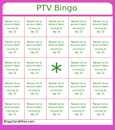 PTV Bingo Card