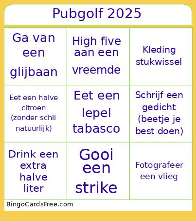 Pubgolf 2025 Bingo