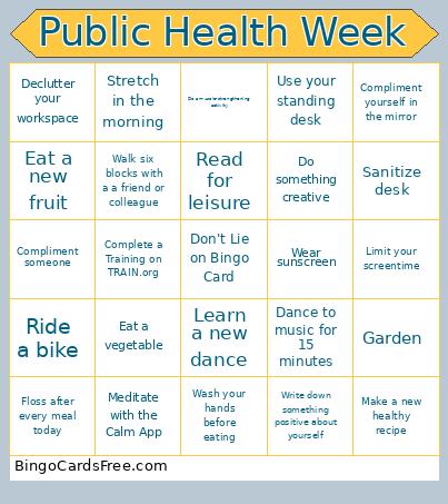 Public Health Week Activities Bingo Card