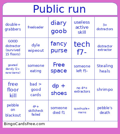 Public Run Bingo Card