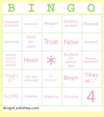Public Speaking Bingo