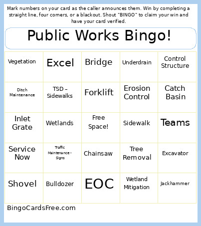 Public Works ! Bingo Card