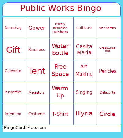 Public Works Bingo Card