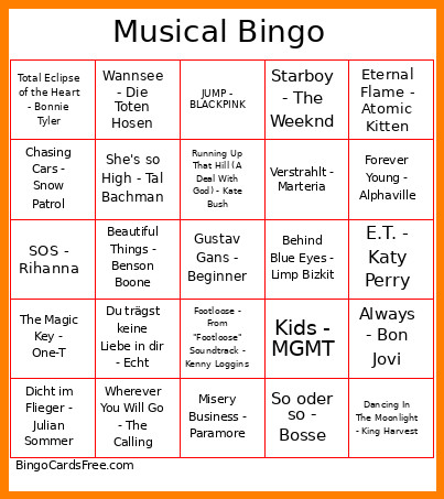 Pubquiz Runde Bingo Card