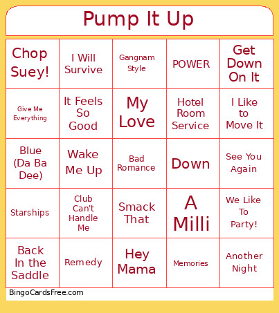 Pump It Up Bingo Card
