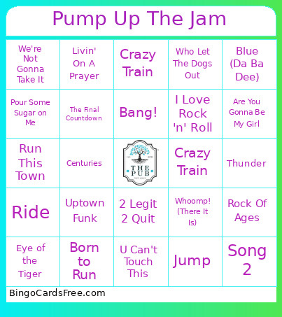 Pump Up The Jam Bingo Card