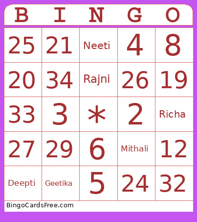 Punjabi Pariyan Bingo Card