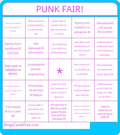 PUNK FAIR BINGO Cards Free Pdf Printable Game, Title: PUNK FAIR!