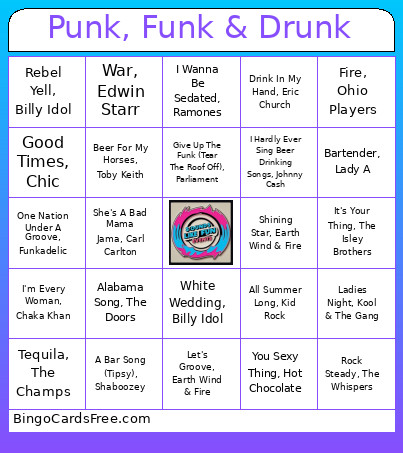 Punk, Funk & Drunk Bingo Card