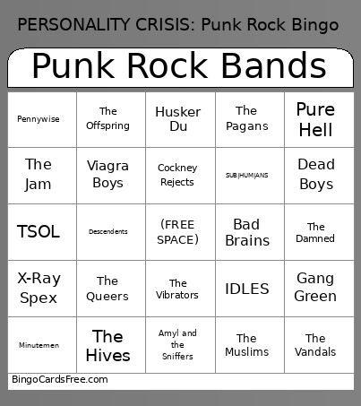 Punk Rock - Bands (3) Bingo Card
