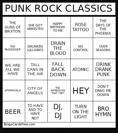 PUNK ROCK CLASSICS Bingo Card