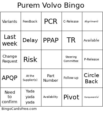 Purem Volvo Bingo Card