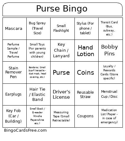 Purse Bingo Card