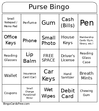 Purse Bingo Card