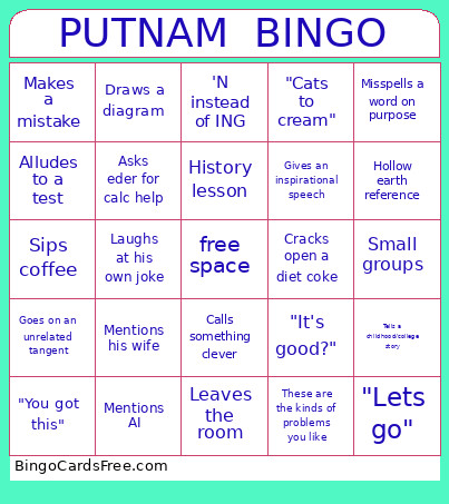 PUTNAM Bingo Card